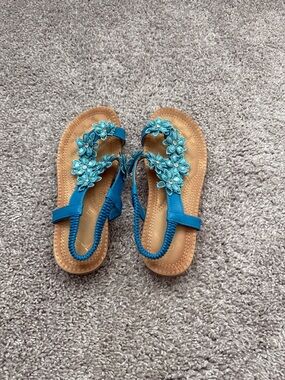 Women’s Teal Flower-Embellished Sandals
